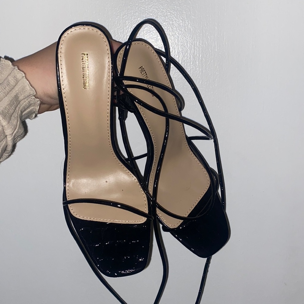 NWB: black lace up heels